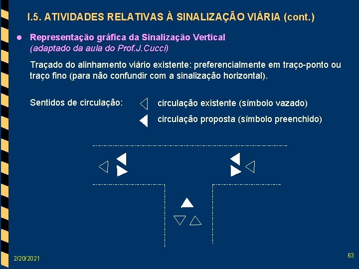 I. 5. ATIVIDADES RELATIVAS À SINALIZAÇÃO VIÁRIA (cont. ) l Representação gráfica da Sinalização