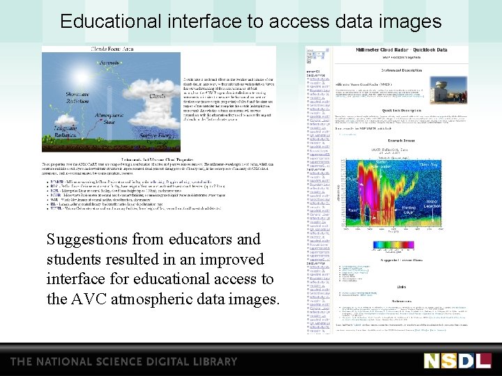 Educational interface to access data images Suggestions from educators and students resulted in an