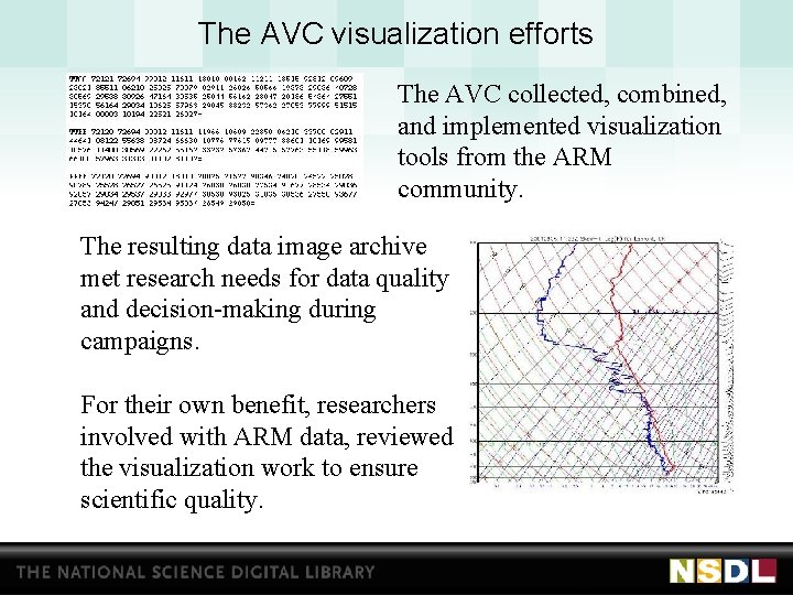 The AVC visualization efforts The AVC collected, combined, and implemented visualization tools from the