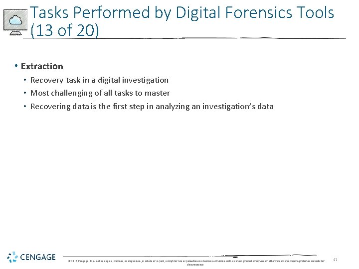 Tasks Performed by Digital Forensics Tools (13 of 20) • Extraction • Recovery task