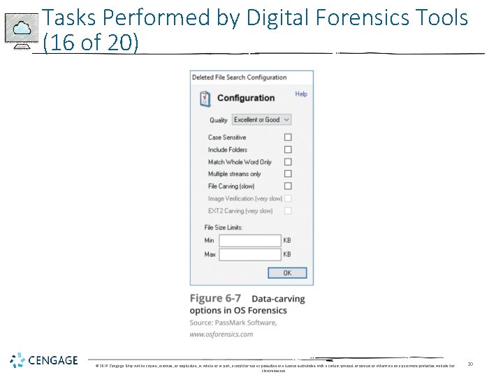 Tasks Performed by Digital Forensics Tools (16 of 20) © 2019 Cengage. May not