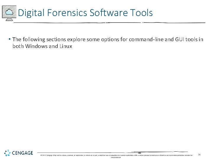 Digital Forensics Software Tools • The following sections explore some options for command-line and