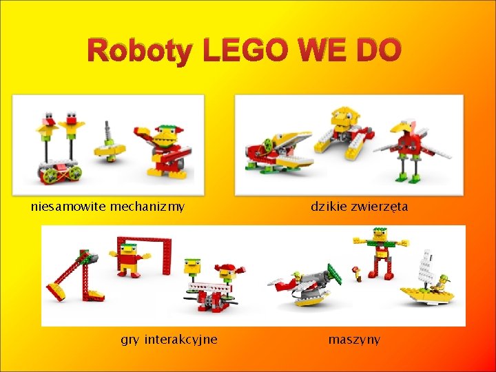 Roboty LEGO WE DO niesamowite mechanizmy gry interakcyjne dzikie zwierzęta maszyny 