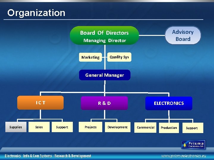 Organization Advisory Board Of Directors Managing Director Marketing Quality Sys General Manager ICT Supplies