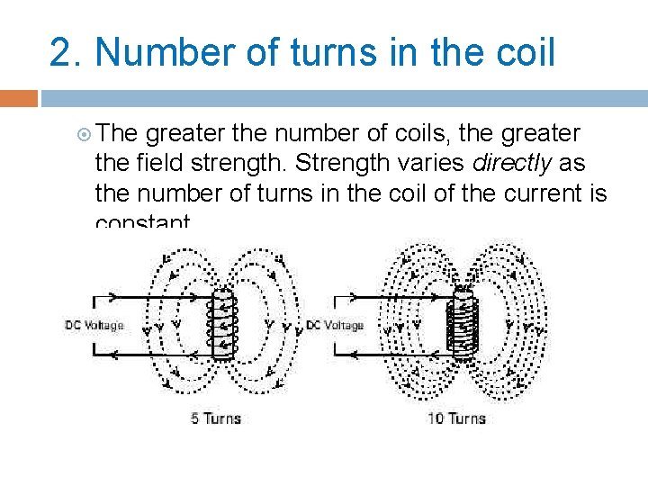 2. Number of turns in the coil The greater the number of coils, the