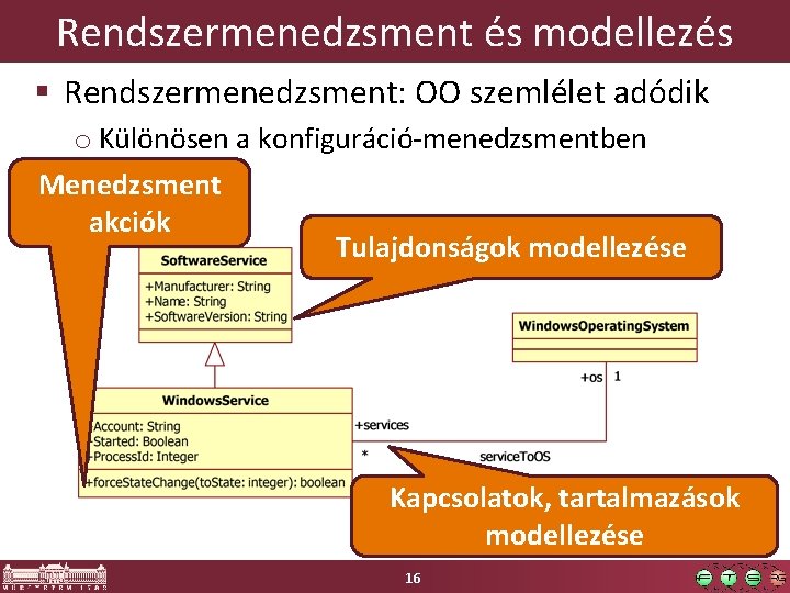 Rendszermenedzsment és modellezés § Rendszermenedzsment: OO szemlélet adódik o Különösen a konfiguráció-menedzsmentben Menedzsment akciók