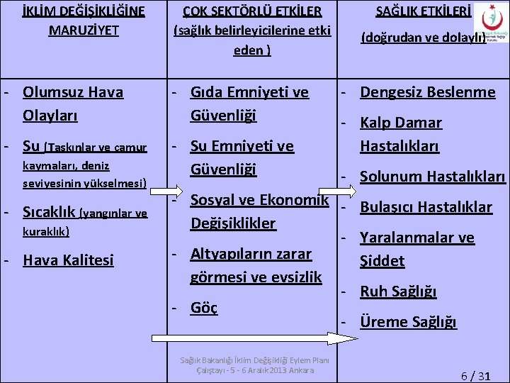 İKLİM DEĞİŞİKLİĞİNE MARUZİYET ÇOK SEKTÖRLÜ ETKİLER (sağlık belirleyicilerine etki eden ) - Olumsuz Hava