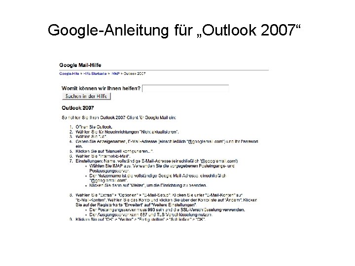 Google-Anleitung für „Outlook 2007“ 