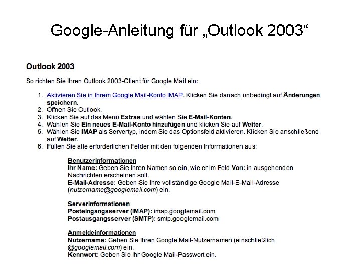 Google-Anleitung für „Outlook 2003“ 