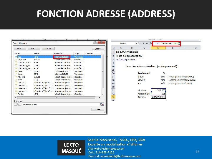 FONCTION ADRESSE (ADDRESS) LE CFO MASQUÉ Sophie Marchand, M. Sc. , CPA, CGA Experte