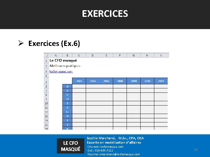 EXERCICES Ø Exercices (Ex. 6) LE CFO MASQUÉ Sophie Marchand, M. Sc. , CPA,