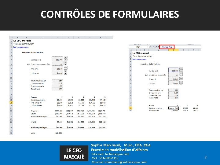 CONTRÔLES DE FORMULAIRES LE CFO MASQUÉ Sophie Marchand, M. Sc. , CPA, CGA Experte