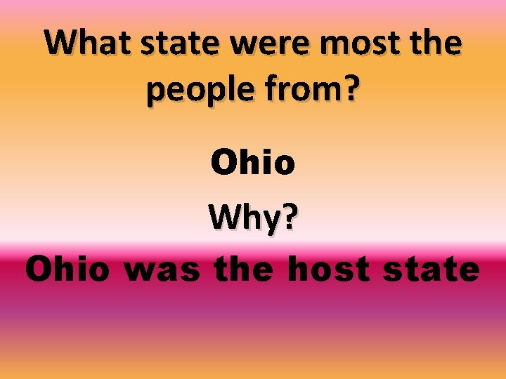 What state were most the people from? Ohio Why? Ohio was the host state