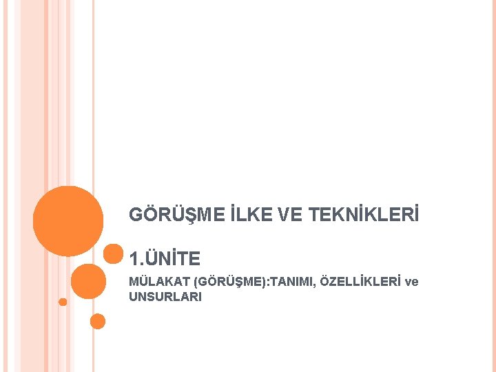 GÖRÜŞME İLKE VE TEKNİKLERİ 1. ÜNİTE MÜLAKAT (GÖRÜŞME): TANIMI, ÖZELLİKLERİ ve UNSURLARI 