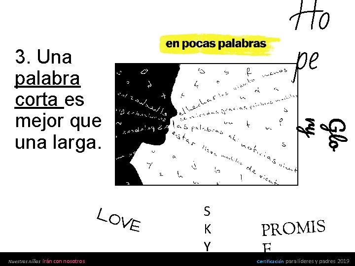 Ho pe LOV Glo ry 3. Una palabra corta es mejor que una larga.