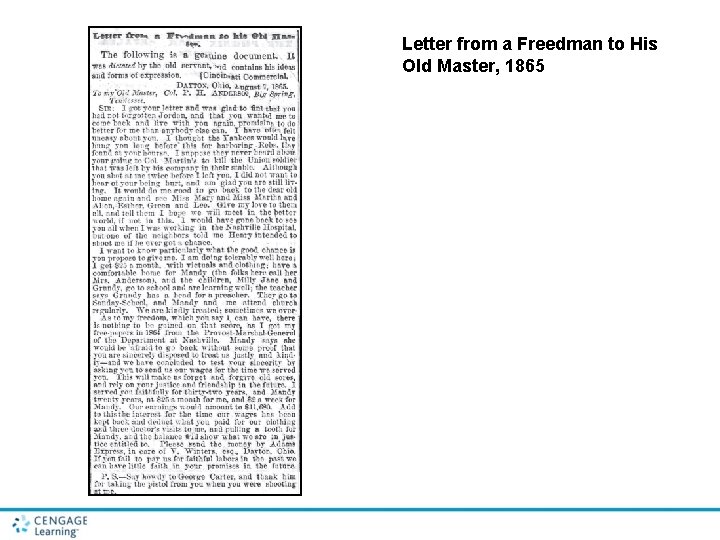 Letter from a Freedman to His Old Master, 1865 Letter from a Freedman to His Old Master, 1865