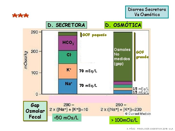 *** Diarrea Secretora Vs Osmótica D. SECRETORA D. OSMÓTICA GOF pequeño HCO 3 Osmoles