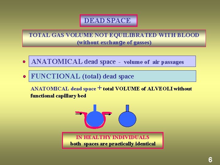 DEAD SPACE TOTAL GAS VOLUME NOT EQUILIBRATED WITH BLOOD (without exchange of gasses) ANATOMICAL