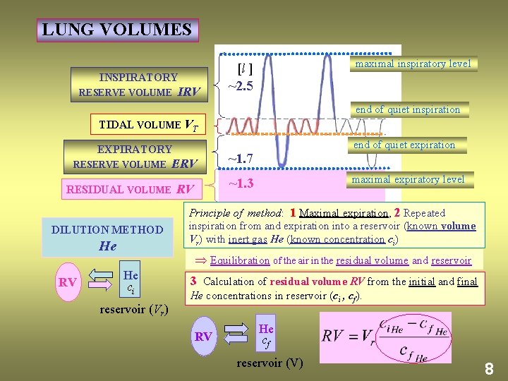 LUNG VOLUMES INSPIRATORY RESERVE VOLUME maximal inspiratory level [l ] IRV ~2. 5 end