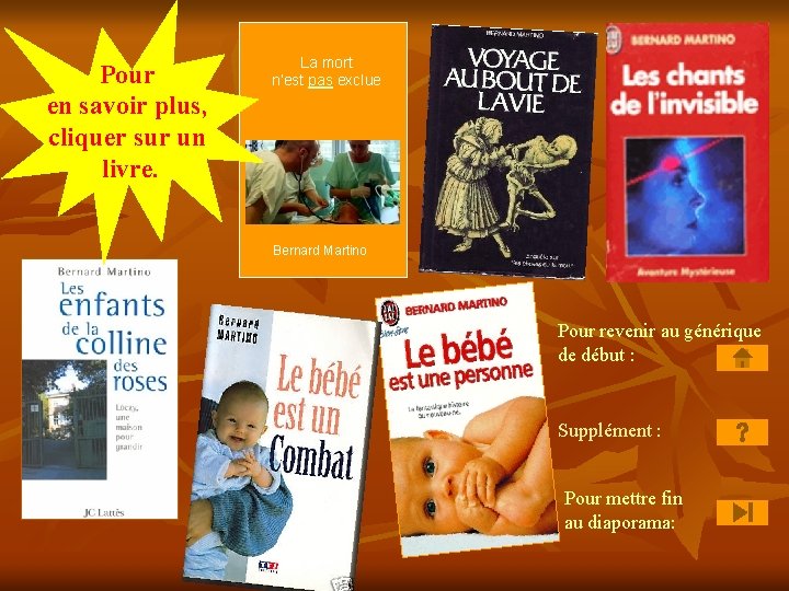 Pour en savoir plus, cliquer sur un livre. La mort n’est pas exclue Bernard