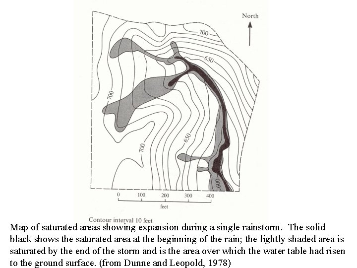 Map of saturated areas showing expansion during a single rainstorm. The solid black shows