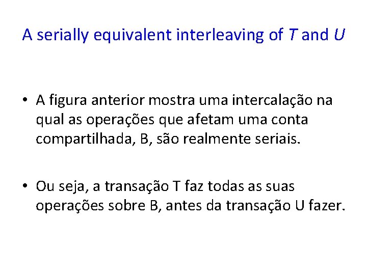 A serially equivalent interleaving of T and U • A figura anterior mostra uma