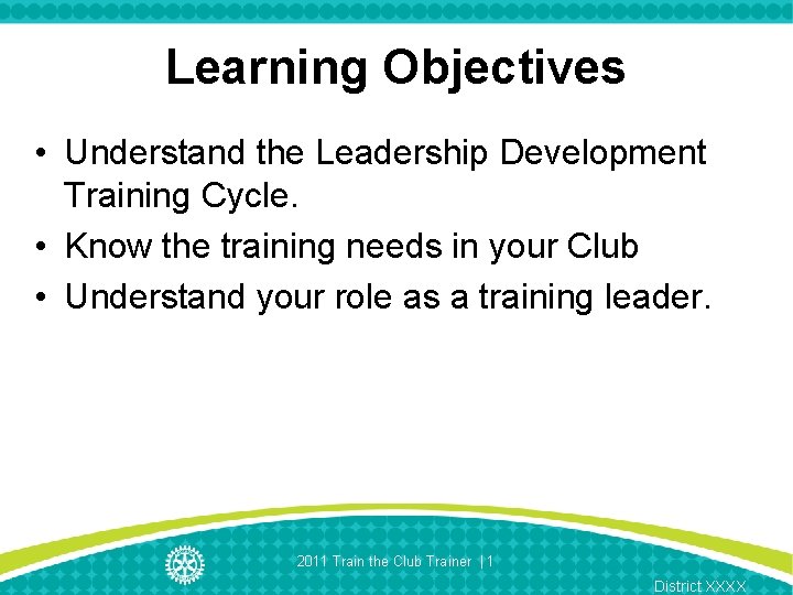 Learning Objectives • Understand the Leadership Development Training Cycle. • Know the training needs