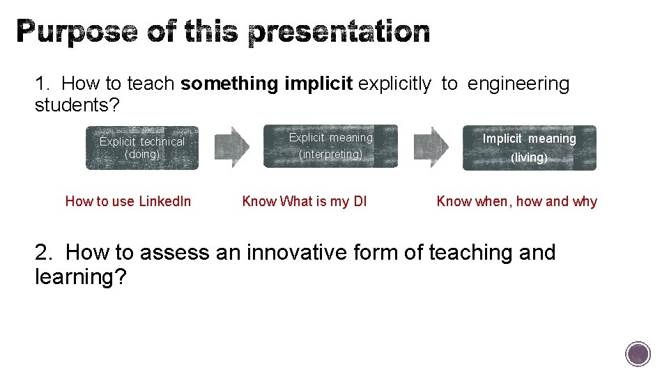 1. How to teach something implicit explicitly to engineering students? Explicit technical (doing) How 1. How to teach something implicit explicitly to engineering students? Explicit technical (doing) How