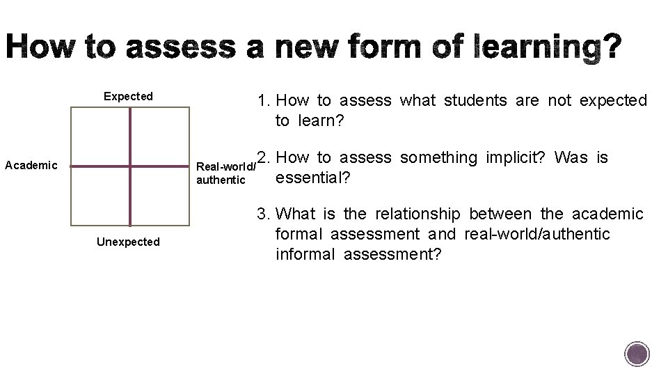 Expected Academic 1. How to assess what students are not expected to learn? Real-world/ Expected Academic 1. How to assess what students are not expected to learn? Real-world/