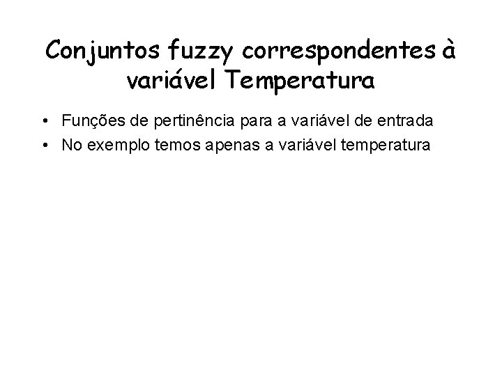 Conjuntos fuzzy correspondentes à variável Temperatura • Funções de pertinência para a variável de