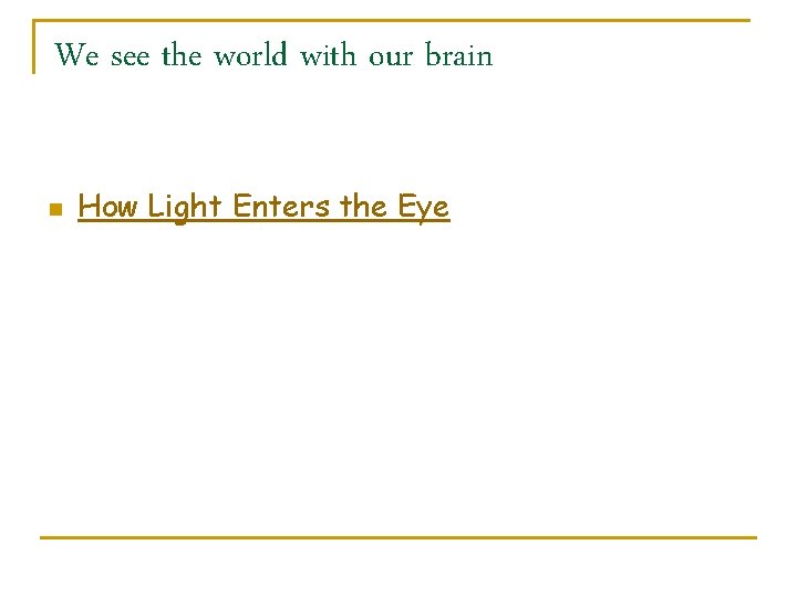 We see the world with our brain n How Light Enters the Eye 