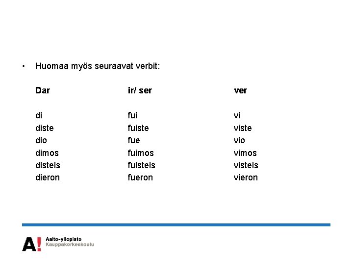  • Huomaa myös seuraavat verbit: Dar ir/ ser ver di diste dio dimos