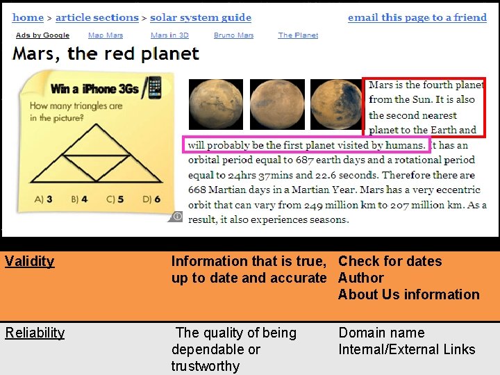 Validity Information that is true, Check for dates up to date and accurate Author Validity Information that is true, Check for dates up to date and accurate Author