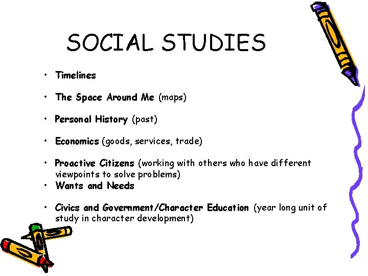 SOCIAL STUDIES • Timelines • The Space Around Me (maps) • Personal History (past)