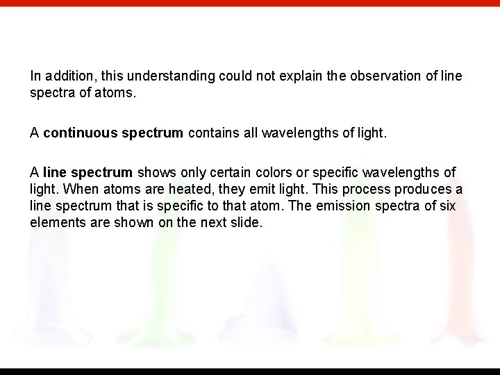 In addition, this understanding could not explain the observation of line spectra of atoms.