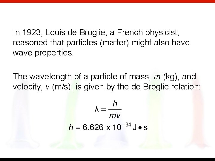 In 1923, Louis de Broglie, a French physicist, reasoned that particles (matter) might also