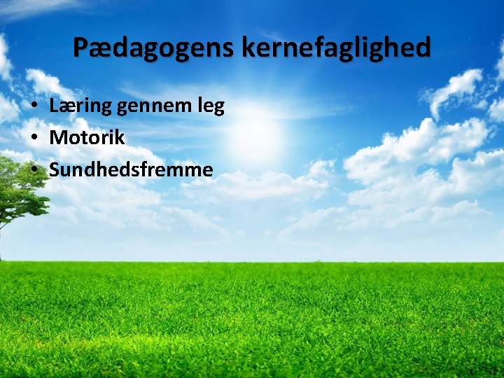 Pædagogens kernefaglighed • Læring gennem leg • Motorik • Sundhedsfremme 