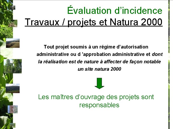 Évaluation d’incidence Travaux / projets et Natura 2000 Tout projet soumis à un régime