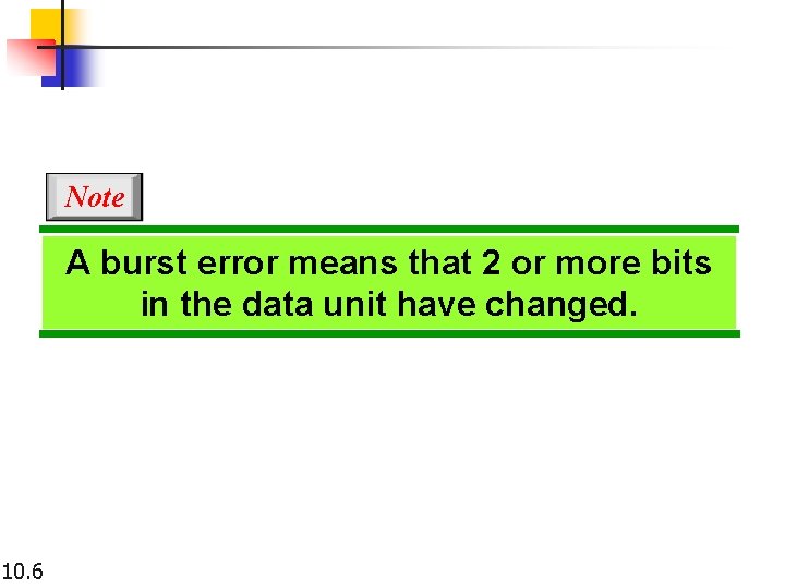 Note A burst error means that 2 or more bits in the data unit Note A burst error means that 2 or more bits in the data unit