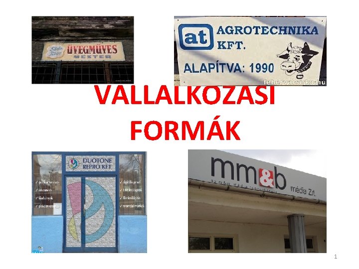 VÁLLALKOZÁSI FORMÁK 1 