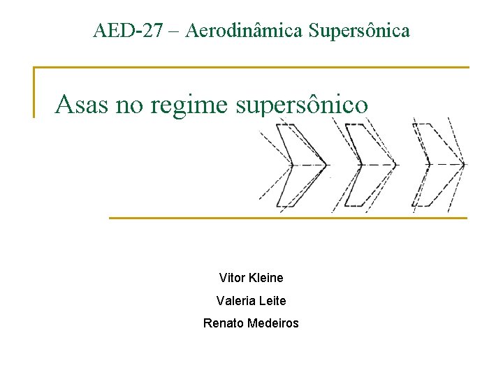 AED-27 – Aerodinâmica Supersônica Asas no regime supersônico Vitor Kleine Valeria Leite Renato Medeiros