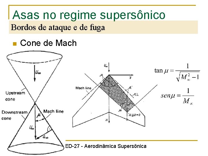 Asas no regime supersônico Bordos de ataque e de fuga n Cone de Mach