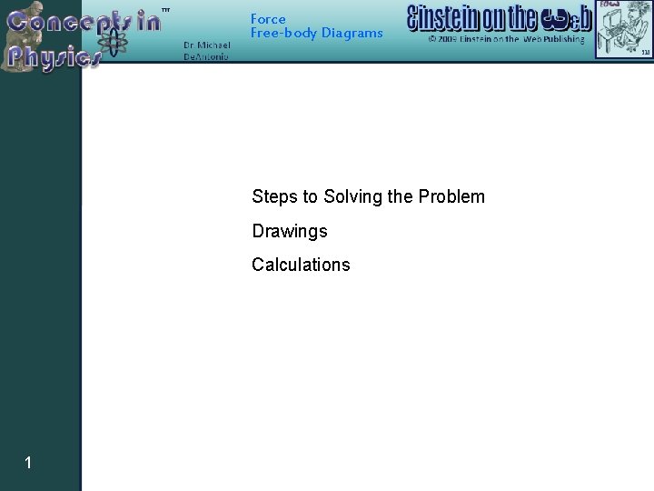 Force Free-body Diagrams Steps to Solving the Problem Drawings Calculations 1 