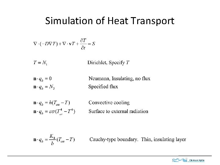 Simulation of Heat Transport Clemson Hydro 