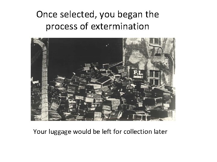 Once selected, you began the process of extermination Your luggage would be left for Once selected, you began the process of extermination Your luggage would be left for