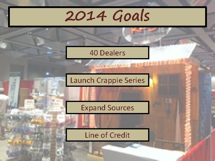 2014 Goals 40 Dealers Launch Crappie Series Expand Sources Line of Credit 