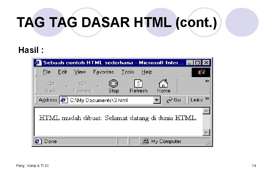 TAG DASAR HTML (cont. ) Hasil : Peng. Komp & TI 2 C 14