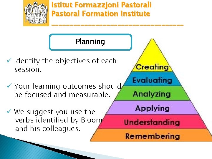 Istitut Formazzjoni Pastoral Formation Institute __________________ Planning ü Identify the objectives of each session.