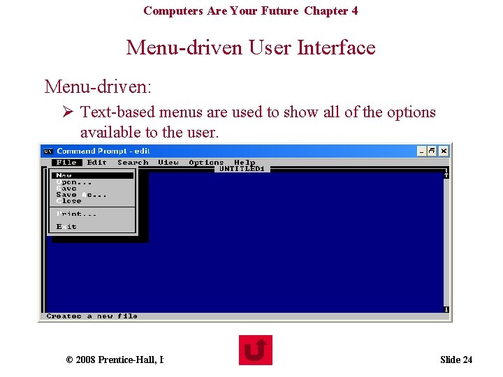 Computers Are Your Future Chapter 4 Menu-driven User Interface Menu-driven: Ø Text-based menus are