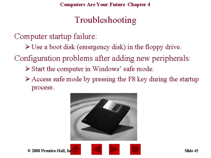 Computers Are Your Future Chapter 4 Troubleshooting Computer startup failure: Ø Use a boot